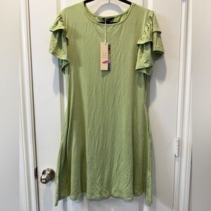Green Ruffle Sleeve Dress